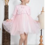 Φόρεμα ροζ με τούλι και ζακετάκι