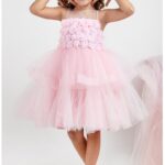 Φόρεμα ροζ με τούλι και λουλούδια